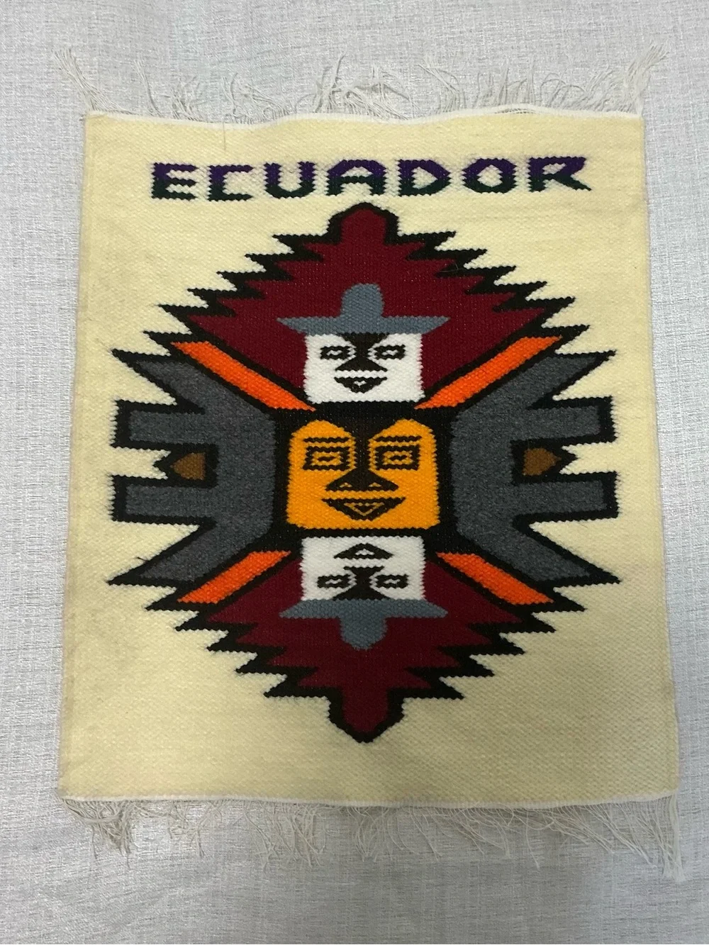 Vintage Ecuadorian Hand Woven Wool Tapestry Wall Hanging Ecuador Sun Folk Art